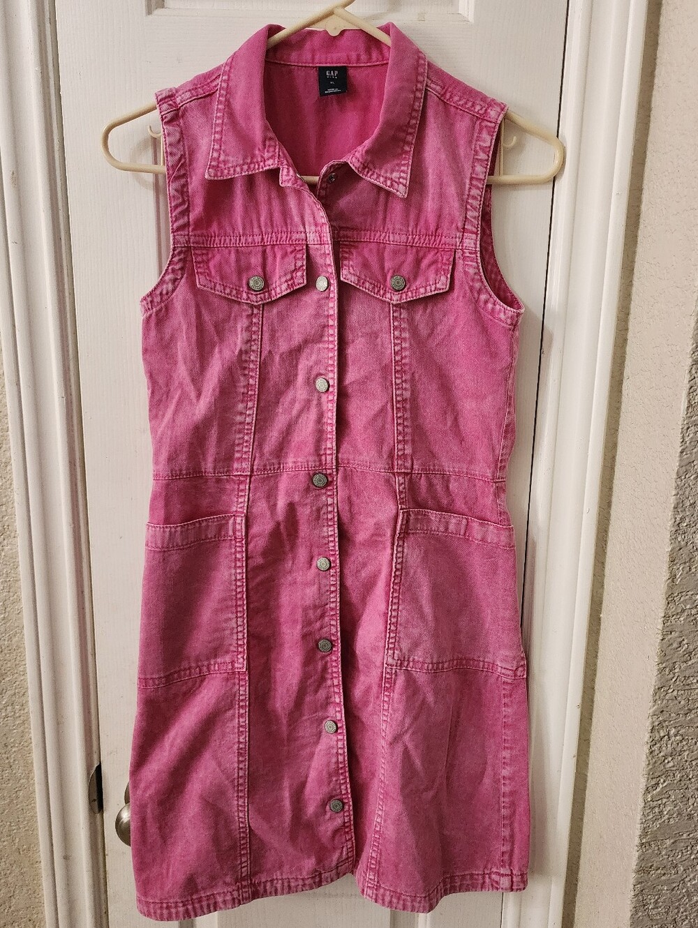 GAP Sleeveless Pink Button-Front Denim Dress